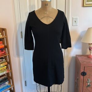 Eileen Fisher Ponte knit v neck 3-4 slv Black Dress size Small (true to size)